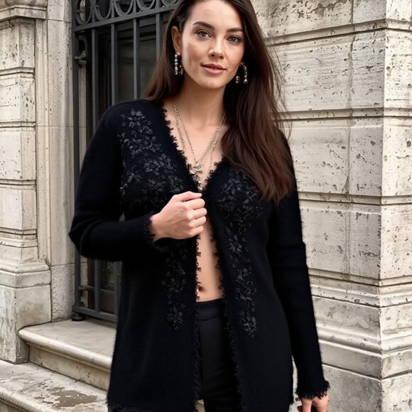 VTG PARIS SMITH Holiday Bead and Ribbon Embellished Sweater SZ M - Picture 3 of 7